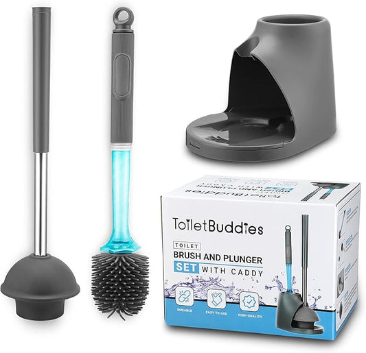 Toilet Brush & Plunger Set - Toilet Bowl Brush and Holder, Refillable Liquid Dispenser Brush - 2 in 1 Silicone Toilet Brush & Plunger Set for Bathroom