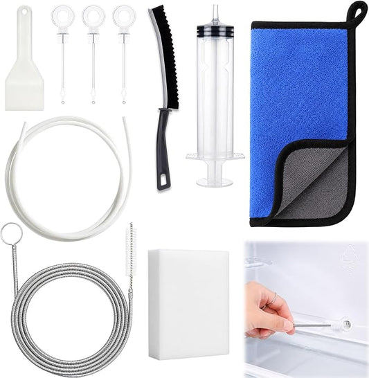 XANGNIER 10 Pcs Refrigerator Water Line Cleaning Kit,Refrigerator Drain Cleaner Tool–53.8Inch Flexible Drain Brush,Syringe,Unclog Fridge&Ice Maker Cleaner Tools for Ice Dispenser,Sink,AC Drain Line