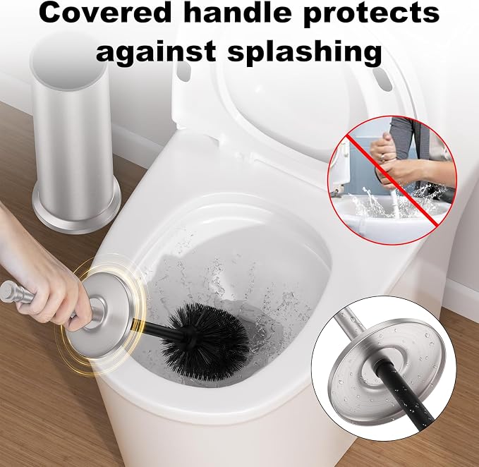 Stain Nickel Toilet Brush and Holder，Extra Long Handled Toilet Brush for Bathroom，Stainless Steel Heavy Duty Toilet Bowl Brush,Removable Inner Bowl,Deep Cleaning Dense Bristles Brush