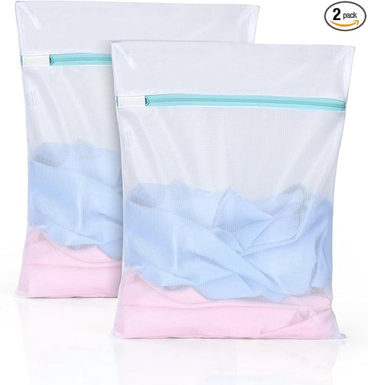OTraki 12x16 Inch Mesh Laundry Bag 2 Pack Small Lingerie Sock Bag Washing Machine Soft Fine Mesh Zipper Laundry Bra Underwear Wash Bag for Home Travel Don't Drying, Melting 140-176℉ White | Washing Machine Soft Fine Mesh Zipper Laundry Bra Underwear Wa...