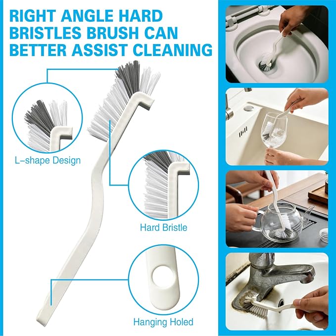 King Origin 8 PCS Crevice Cleaning Brush Set, Hard Bristle | Small Scrub Brushes, Deep Cleaning Supplies for Kitchen, Bathroom, Grout, Bottle, Corners &Tight Spaces