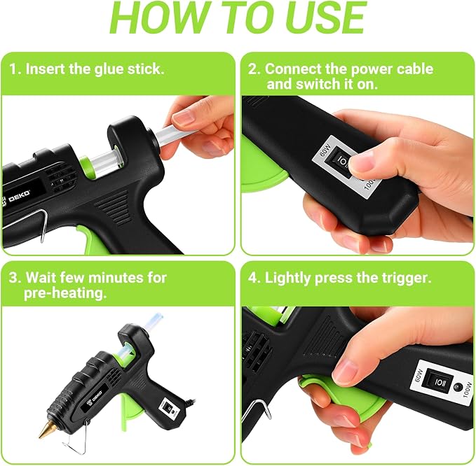 Hot Glue Gun Full Size: DEKOPRO 60/100Watt Dual Temp Hot Glue Gun Kit with 25 Glue Sticks, Organize Storage Case, Heavy Duty Heat Glue Gun Tool Set for Home Repair, Art & Crafts, DIY Black