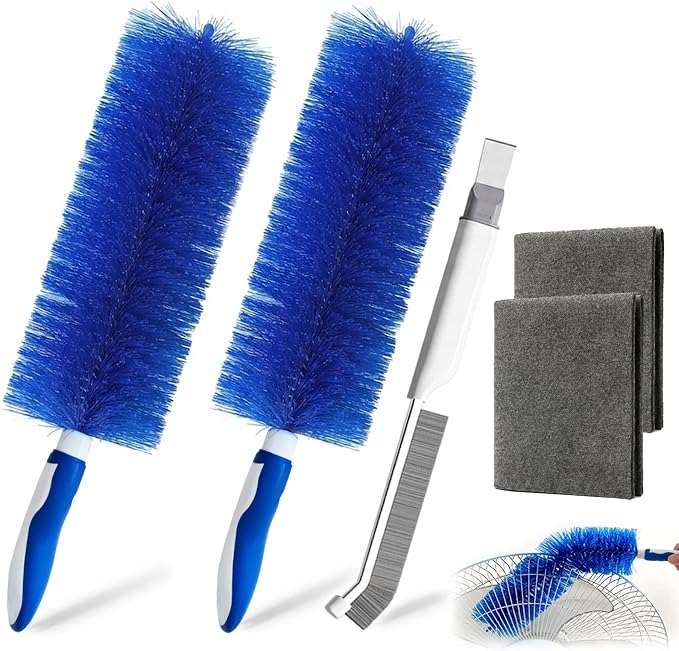 Fan Cleaning Brush Kit - Bendable Microfiber Head Reusable Dust Remover, Aquanexis 90 Flexible Ceiling & Fan Dust Magnet for Electric Fans Air Conditioning Home, Bonus 2 Magic Cloths Gap Brush (2)