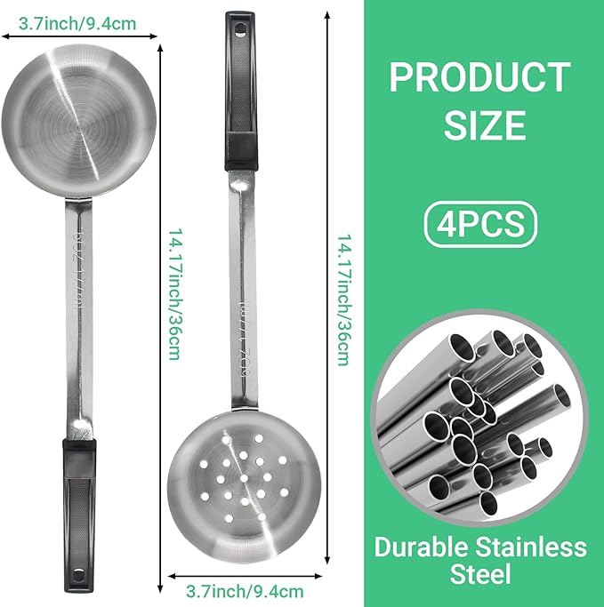 4PCS 6 oz Portion Control Serving Spoons,Measuring Ladle Scoops Food Utensils,Proportion Manage Slotted and Unslotted Scoops for Weight Loss/Kitchen(Black)