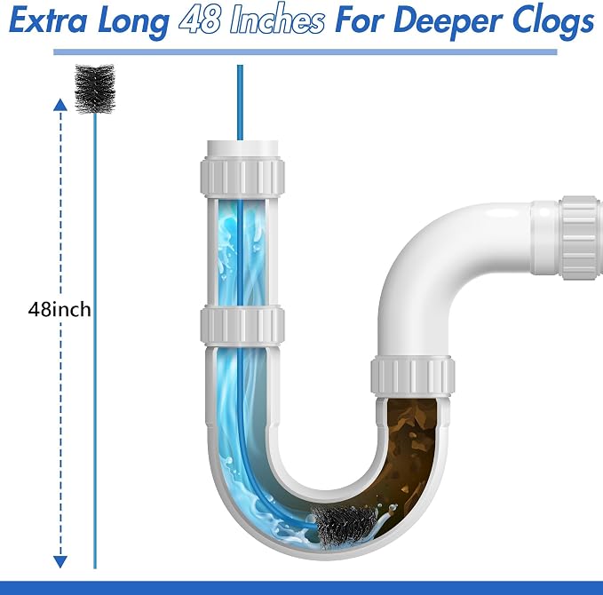 Condensate Trap Flexible Drain Brush, AC Drain Line Cleaning Brush for AC & HAVC Condensate P Trap(48 Inch,Blue,2 Pcs)