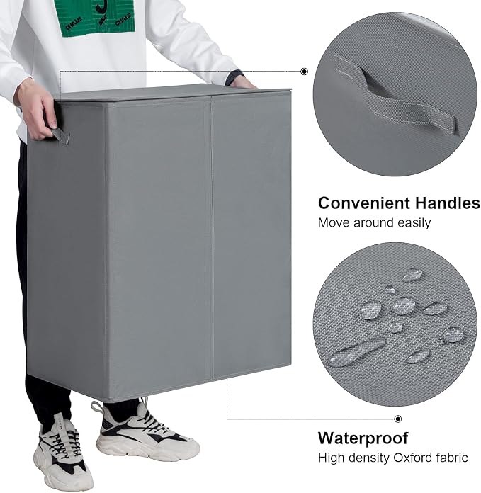 WOWLIVE 154L Double Laundry Hamper 2 Section with Lid and Removable Bags | Divided Laundry Basket, Large Dirty Clothes Hamper with Handle, Collapsible Laundry Storage for Dorm Room, College, Grey