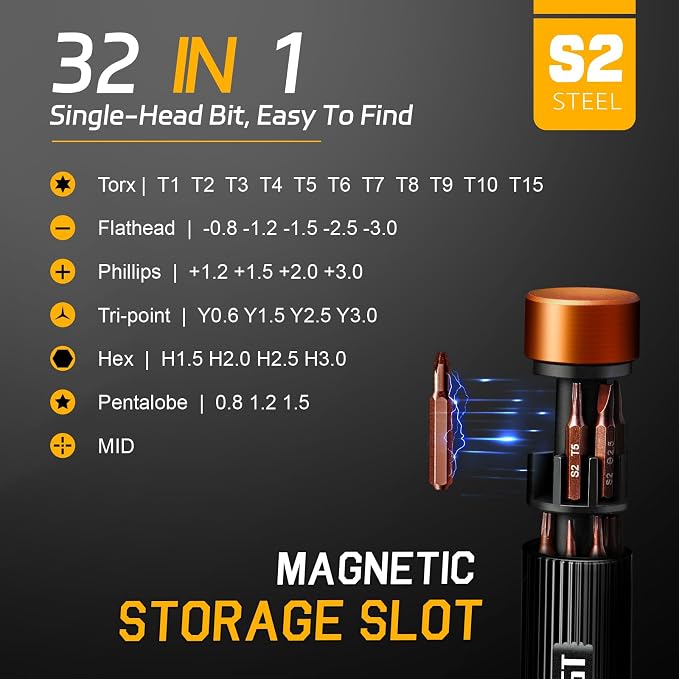 JOREST 32-In-1 Small Precision Screwdriver Set Magnetic, Eyeglass Repair Kit, Gadgets Gifts for Men, Multi Bit Mini Screwdriver with Torx Bits for Electronics, Glasses, PS5/4, Camera, Phone, Laptop