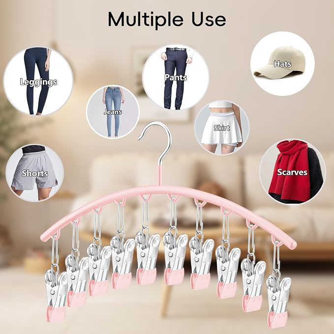 TomCare 4 Pack Space Saving Hangers, Tank Top and Leggings Organizers | 360° Swivel Design, 20 Clips for Leggings and Yoga Pants, Stainless Steel Hanging Closet Organizer
