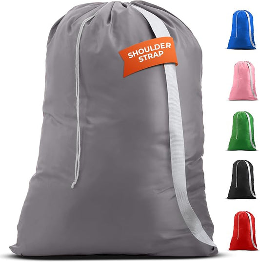 Handy Laundry Bag with Shoulder Strap 30"x40", Extra Large, Grey | Extra Large 30x40 Laundry Bag, Shoulder Strap, Drawstring Locking Closure, Heavy Duty for College Dorm Travel Camp, Grey