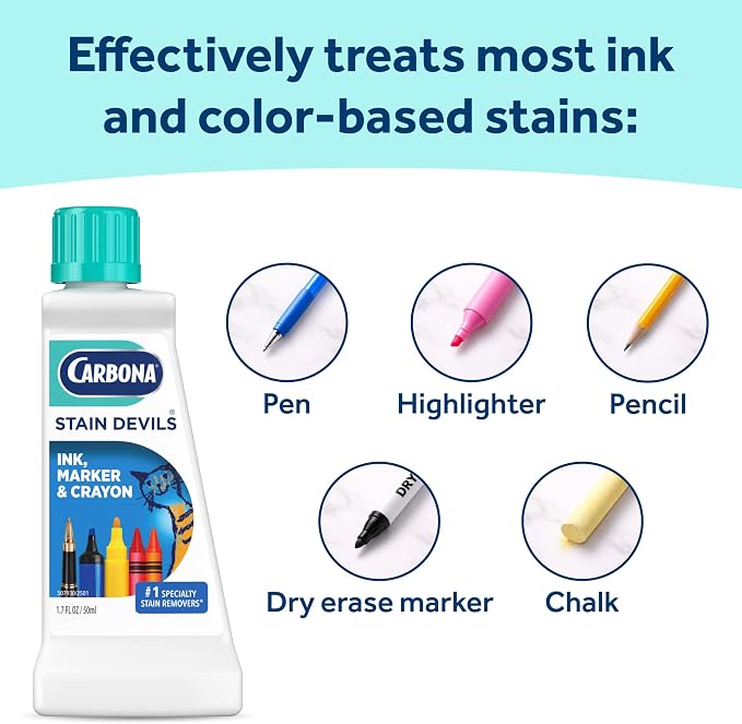 Carbona Stain Devils #3 (1.7 Fl Oz), Targeted Spot Cleaner for Ink, Marker & Crayon Stains, Safe on Skin & Washable Fabrics