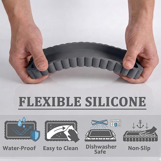 Small Silicone Bathroom Vanity Tray, Sink Caddy for Dish Soap Dispenser, Sponge Holder for Kitchen Sink, Rectangle Bathroom Countertop Organizer for Perfume, Jewelry, Candle (7.9” * 4”, Dark Grey)
