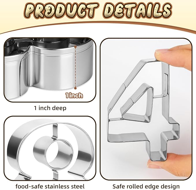 9 PCS Number Cookie Cutters Set, 3 Inches 0-8(6 Reverses to 9) Stainless Steel Cookie Cutters, Numbers Shaped Cake Decorating Tools for Home Baking, Party Favors (Number)