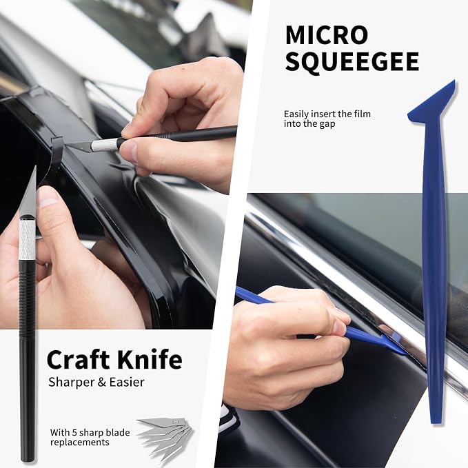 Amzdepot Window Tint Kit, Professional Car Wrap Kit | Felt Squeegee and Felt Replacements, Craft Knife and Blades, Safe Vinyl Cutter, Micro Squeegee