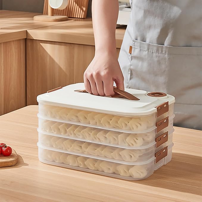 WUWEOT 4-layer Food Storage Container, Refrigerator Organizer Bin, Plastic Sugar Cookies Storage Box Case, Portable Dumpling Keeper with Lid for Snack, Fruit, Vegetables, Meat, Sandwiches, Wontons
