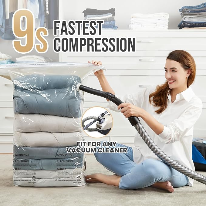 TAILI 6 Pack Vacuum Storage Bags, Jumbo Cube (31x40x15 Inch), Extra Large Vacuum Seal Bags for Clothing, Comforters, Blankets, Pillow, Bedding, No Pump Compression Cube, Cream