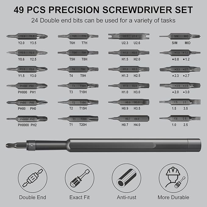 Precision Screwdriver Set for Electronic Repair 49 in 1 | Small Screwdriver Set, Magnetic Repair Tool Kit for Laptop, iPhone, Cell Phone, PC, MacBook, Computer, PS5, Glasses, Watch