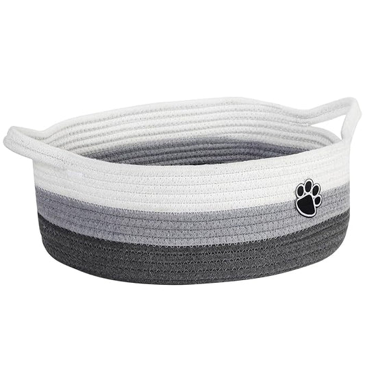 Optish Dog Toy Easter Basket, Toy Box and Bin for Dog Cat Storage, 13.5" X 11" X 5" Small Woven Rope Basket for Baby Storage, Closet, Living Room, White & Grey