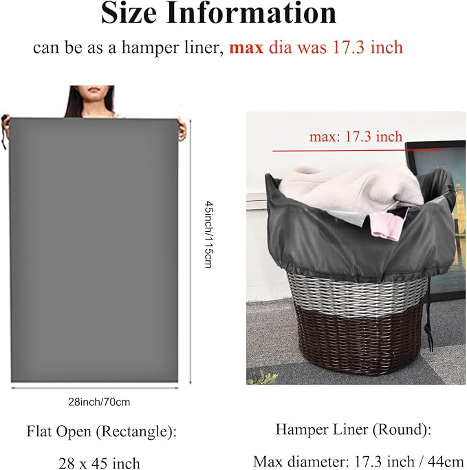 OTraki 2 Pack Laundry Bag Extra Large 28x45 Inch Drawstrings Laundry Hamper Liner Storage Bag XL Dirty Clothes Organizer Heavy Duty Laundry Bag Don't Drying, Melting 140-176℉ (Grey) | Drawstrings Laundry Hamper Liner Storage Bag XL Dirty Clothes Organi...