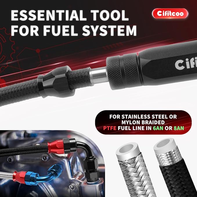 Dual-Size PTFE Hose Assembly Tool, PTFE Hose Reaming & Separate Tool, Fuel Line Bore Corrector for 6AN & 8AN Fuel Lines, Black Anodized Aluminum, Oil resistant & Durable Design