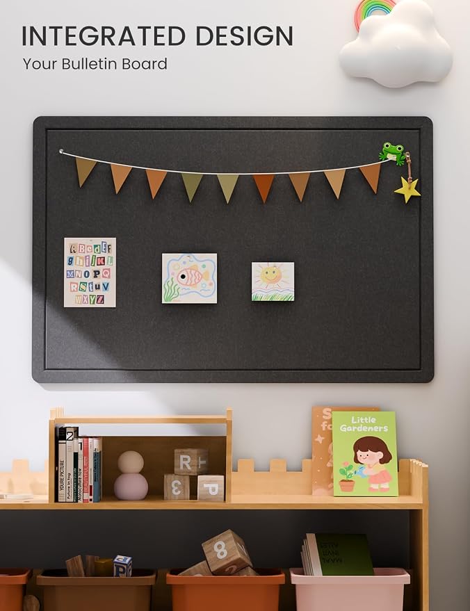 Fluxynara 35.4" x 23.6" Bulletin Board, Black | Cork Board Alternative with 12 Removable Adhesive Tabs, Foldable Felt Pin Board for Home, Office, Classroom & Dorm