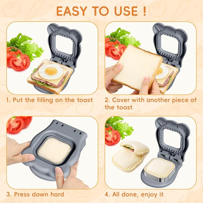 Sandwich Cutters for Kids Lunch, Breakfast Crustless Sandwich Maker | Sandwich Cutter and Sealer Square Cookie Cutter Bread Decruster Lunch Box Accessories for Kids Children Adult