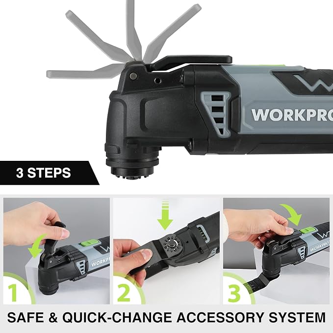 WORKPRO 3.0 Amp Corded Oscillating Multi-Tool Kit | 7 Variable Speeds, 3° Oscillation Angle, Quick-Lock Blades, 17pcs Accessories with Storage Bag, Ideal for DIY Projects
