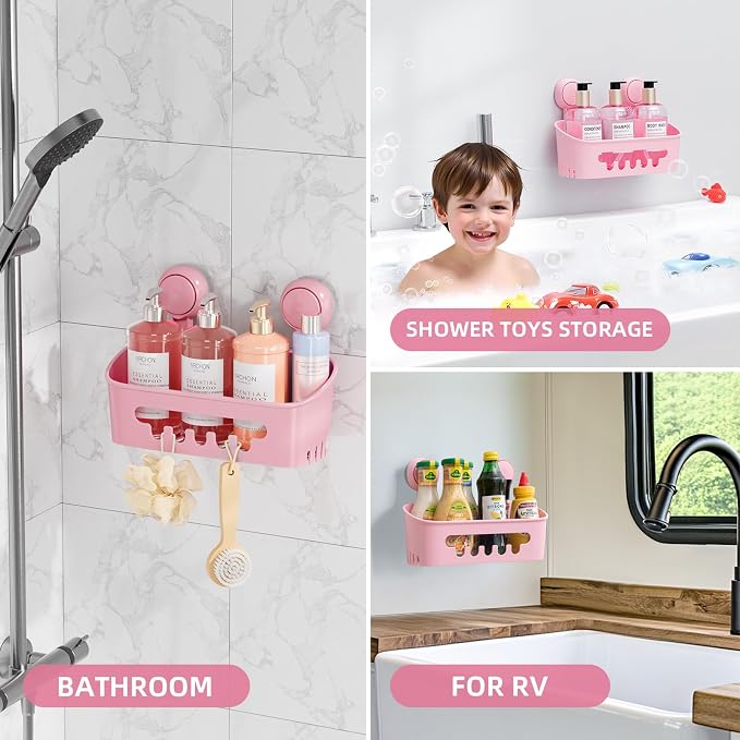 LEVERLOC Shower Caddy Suction Cup Shower Organizer Bathroom Storage Removable Powerful Suction Shower Shelf, Blue