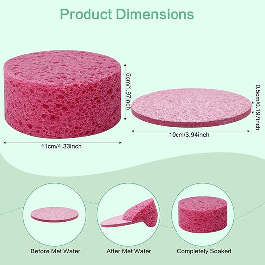 3-Pack Large Sponge, Kitchen Sponges, Handy Sponges, Cellulose Sponges, Dish Washing Sponge, Natural Sponge, Car Washing Sponge, Eco Friendly Sponge (Round, 4" X 4" X 2"), Pink