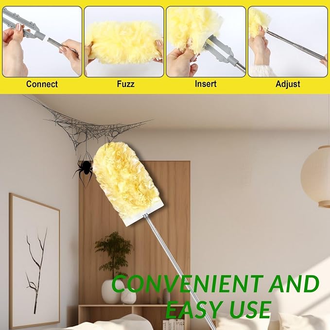 Duster Refills,Static Dust Removal Compatible with Swiffer for Dusting 30ct | Cobweb Duster with 84“ Extension Pole,Disposable Dusters Kit Retractable for Electronics,Furniture,Blinds,Ceiling Fans