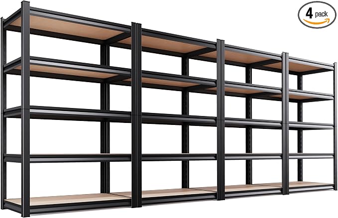 4-Pack Garage Shelving for Large Storage & Whole Home Organization, 78" H x 46" W x 20" D 5-Tier Adjustable Metal Storage Rack for Tools, Storage Bins, Bulk Items, Garage, Pantry & Workshop
