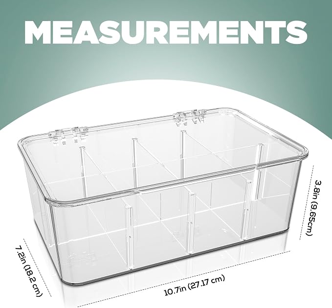 Utopia Home - Tea Bag Organizer With Lids, (2 Pack) Clear Pantry Storage Box - Stackable Partition Organizers or Holder With Lids For Drawers, Countertops, Fridge, Kitchen, Snack & Spice Organization