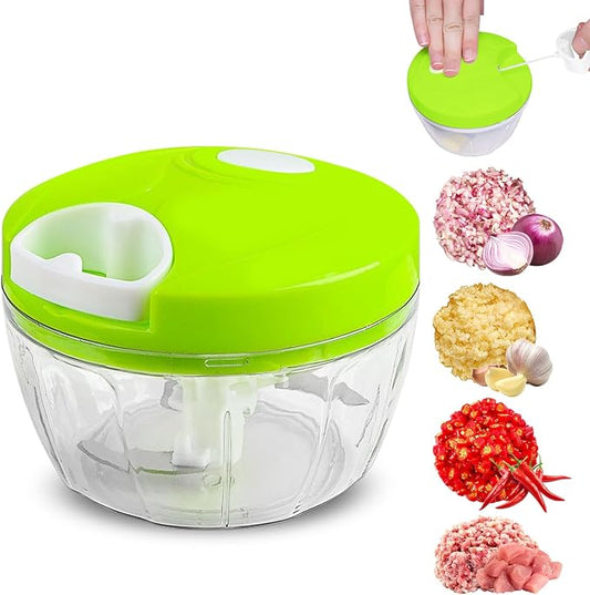 Manual Garlic Chopper Mincer,Food Processor Vegetable Chopper, Portable Hand Pull String Garlic Mincer Onion Cutter for Veggies, Fruits, Nuts, Herbs (green)