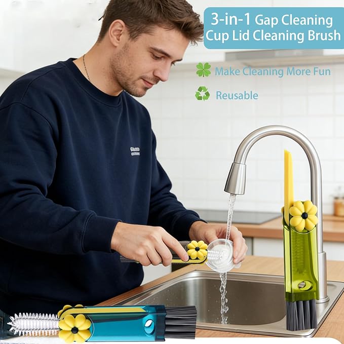3 in 1 Cup Lid Gap Cleaning Brush, Cup Lid Brush, Multifunctional Water Bottle Cleaning Brush, Home Kitchen Crevice Brush Tools for Tiny Cup Lid Detail, Bottle Tight Spaces Cup(3 PCS)
