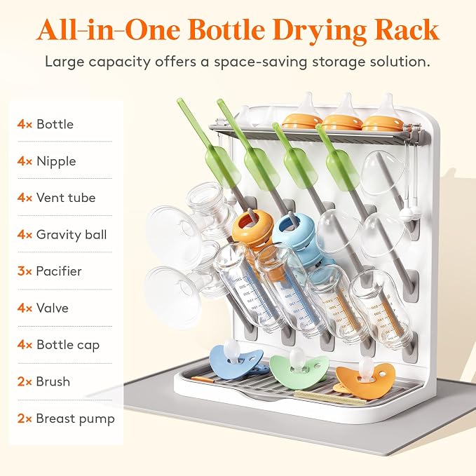 Lifewit 15-Hooks Baby Bottle Drying Rack with Drain Mat for Countertop | Vertical Bottle Storage Organizer, Stand-Up Dryer Holder for Pacifiers, Pump Parts, Baby Stuff, Newborn Essentials Must Haves