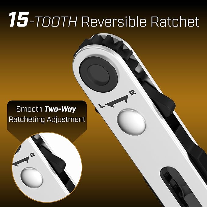 Bates- Mini Ratchet Wrench, 1/4" Magnetic 90 Degree Screwdriver, Black, Low Profile Right Angle Screwdriver for Tight Spaces