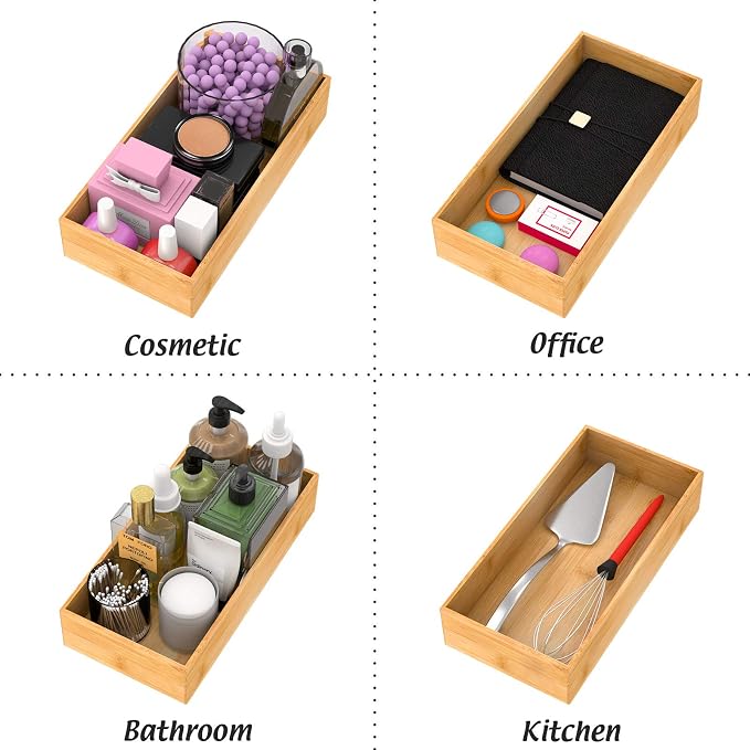 Bamboo Kitchen Drawer Organizer 12"x 6", Storage Box for Utensil Organizer | Wooden Silverware Tray Cutlery Holder Flatware Containers, Multi-Use Deep Drawer Dividers Organizer for Bathroom, Jewelry