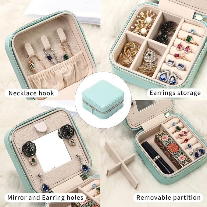 TRODANCE Jewelry Travel Case with Mirror,Small Travel Jewelry Organizer, Portable Jewelry Box Travel Mini Organizer Portable Display Storage Box for Rings Earrings Necklaces (Orange)
