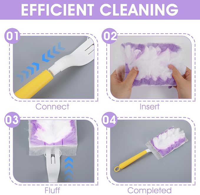 120 Pc Duster Refill,Electrostatic Disposable Duster Refill,Purple | Compatible with Duster, Bulk, Heavy Duty Dusters Refill, for Blinds, Ceiling Fans, Furniture, Multi-Surface Dusting