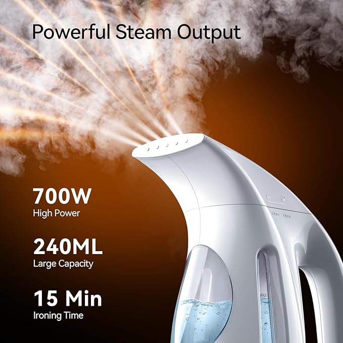 HiLIFE Steamer for Clothes, Portable Handheld Garment Wrinkle Remover, 240ml Big Capacity, 700W, Strong Penetrating Steam, for Home, Office and Travel, ONLY FOR 120V, Pearl White