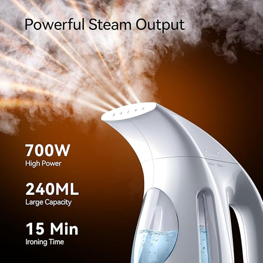 HiLIFE Steamer for Clothes, Portable Handheld Garment Wrinkle Remover, 240ml Big Capacity, 700W, Strong Penetrating Steam, for Home, Office and Travel, ONLY FOR 120V, Pearl White
