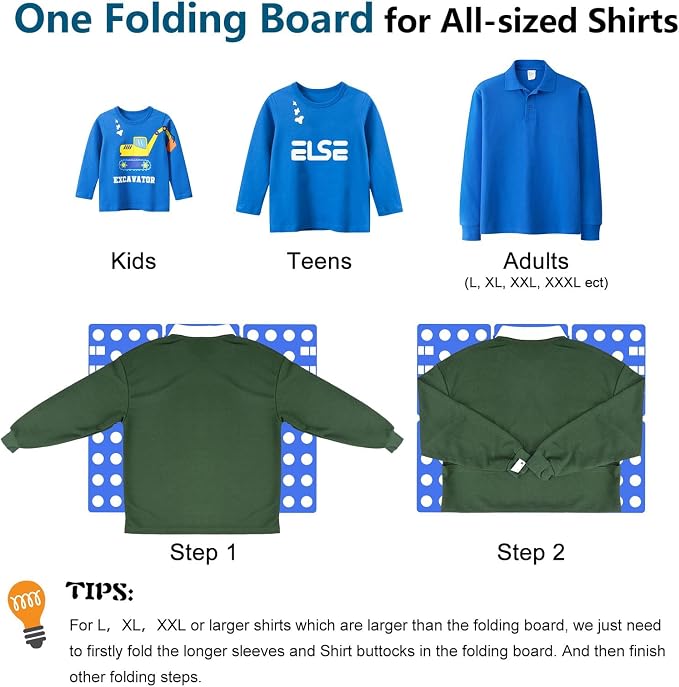 V1 Shirt Folding Board t Shirts Clothes Folder Durable Plastic Laundry folders Folding Boards for Adults and Kids Fast and Fun