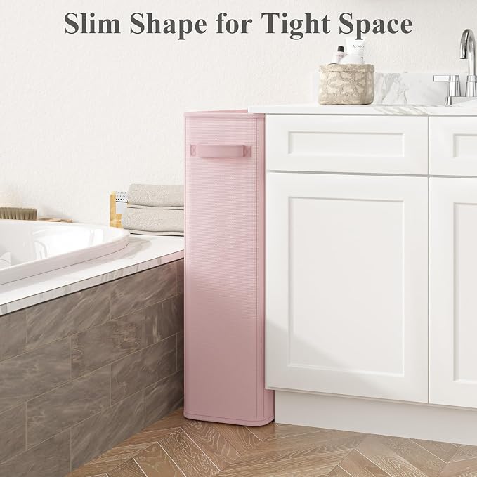 Optish 90L Pink Slim Laundry Hamper, Large Laundry Basket with Handles, Baby Hamper for Nursery, Dorm, Bedroom, Living Room, Collapsible Laundry Basket
