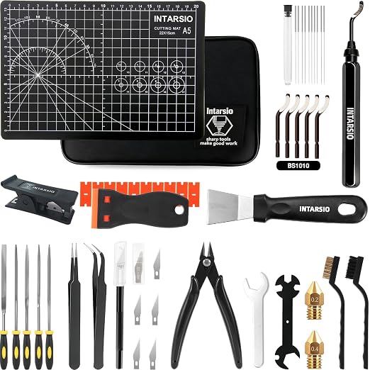 52-in-One 3D Printer Tools Kit, Professional 3D Printer Accessories & Maintenance Set for All FDM/SLA Printers, Deburring Tool, 3D Printer Nozzles, Scrapers, Files Set, PTFE Tube Cutter, Storage Bag