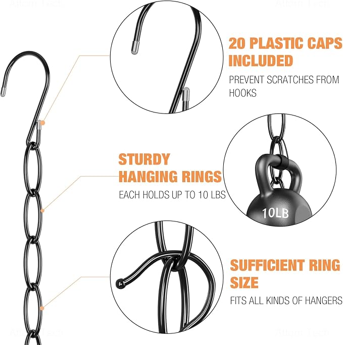NiHome Clothing Chain Hangers 10-Pack, Space Saving Metal Closet Organizer | Portable 7-Loop, Safety Cap, Collapsible & Wrinkle-Free For Travel, Dorm, RV, Black