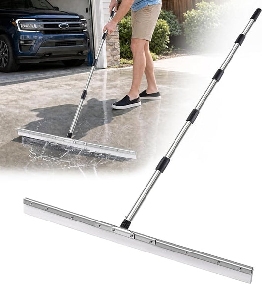 34" Commercial Large Floor Squeegee with 73" Handle for Concrete Tile Floor | Heavy Duty Squeegee for Floor, 0.2" Thick Rubber Squeegee Broom, Adjustable Long Water Squeegee for Garage, Warehouse