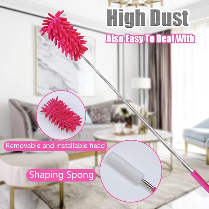 4 pcs Extendable and Washable Microfibre Feather Duster,13" to 30" Reachable, Microfibre Cleaning Tool, Small Dusters for Cleaning Office, Car, Computer, Furniture, Sofa