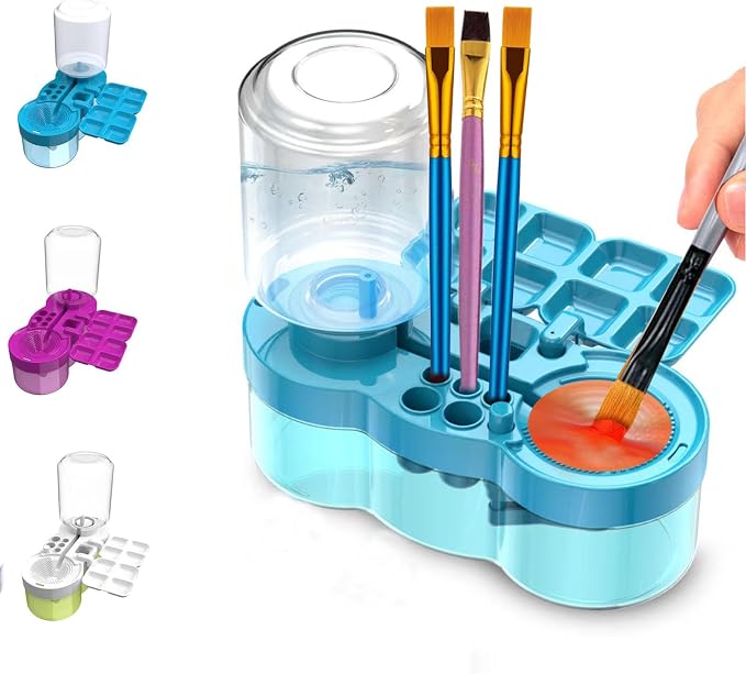2026 Paint Brush Cleaner Tool, Paint Brush Washer with Water Circulation, Brush Cleaner Painting Tool with Brush Holder and Palette, Water Cycle Paint Brush Rinser Dispenser for Adults Artist Kid