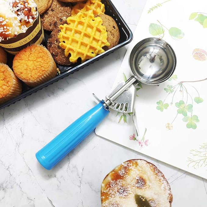 Portion Scoop - #16 (2 oz) - Disher, Cookie Scoop, Food Scoop - Portion Control - 18/8 Stainless Steel, Blue Handle