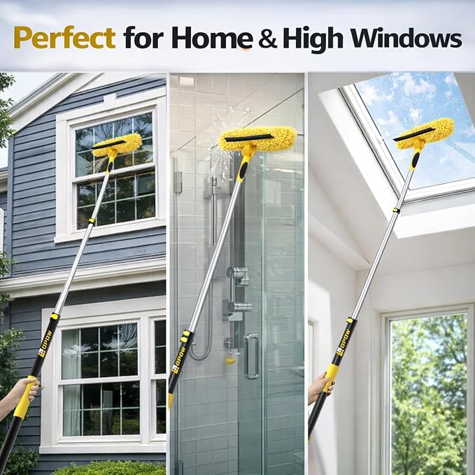 18ft Squeegee Window Cleaner with Extension Pole,2 in 1 Window Cleaning Tool with 3-Stage Telescopic Pole & Rotatable Head,Window Washing Equipment for Solar Panel, RV, Indoor/Outdoor Window,Car Glass