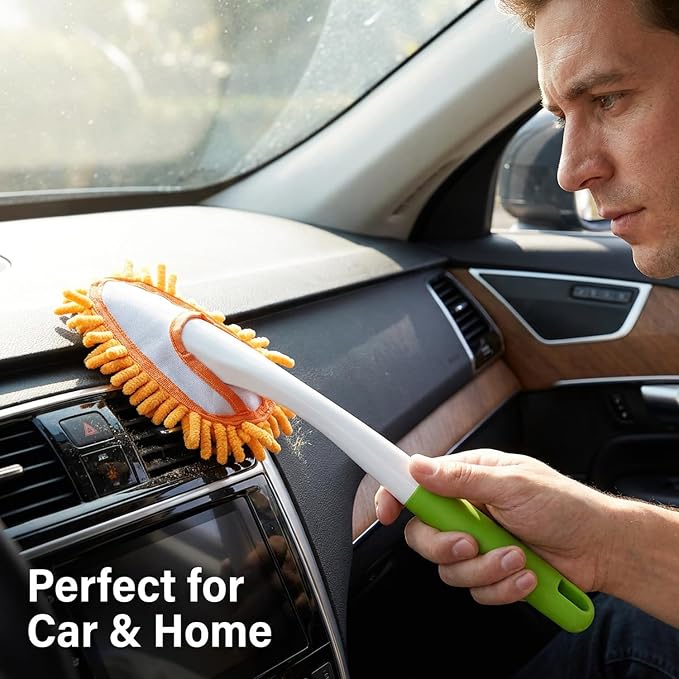 Microfiber Feather Duster,13 Inch Length, with 4 pcs Washable Cloth, Car Duster, Perfect for Cleaning Windows, Tables, Cars,Furniture, Keyboards, Fans, Screens,Mirrors